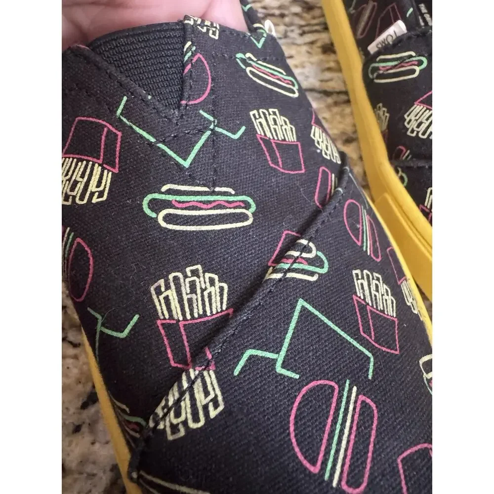 Toms Late Night Food Print Classic Canvas Shoe Ortholite Glow In The dark Size 7